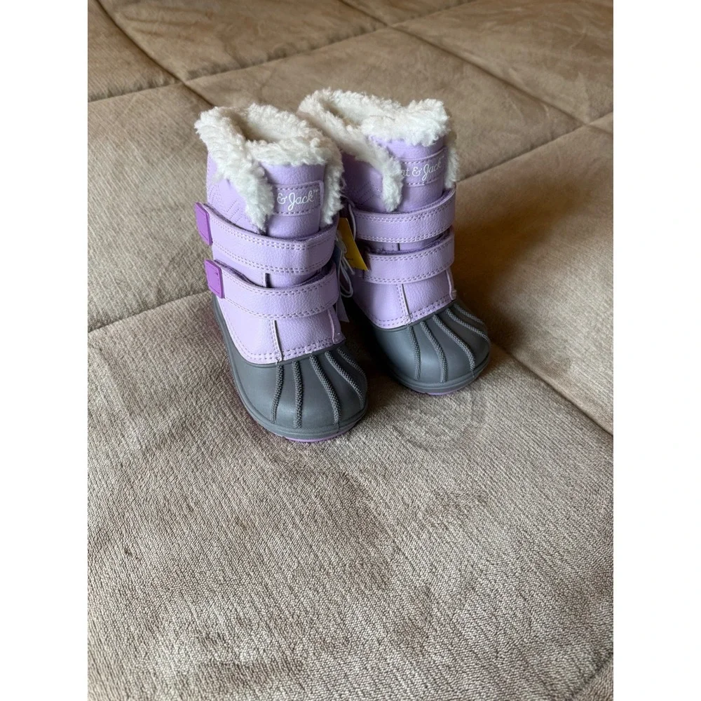Cat & Jack Toddler Girls Purple Faux Fur Lined Winter Duck Boots Size 7 NWT